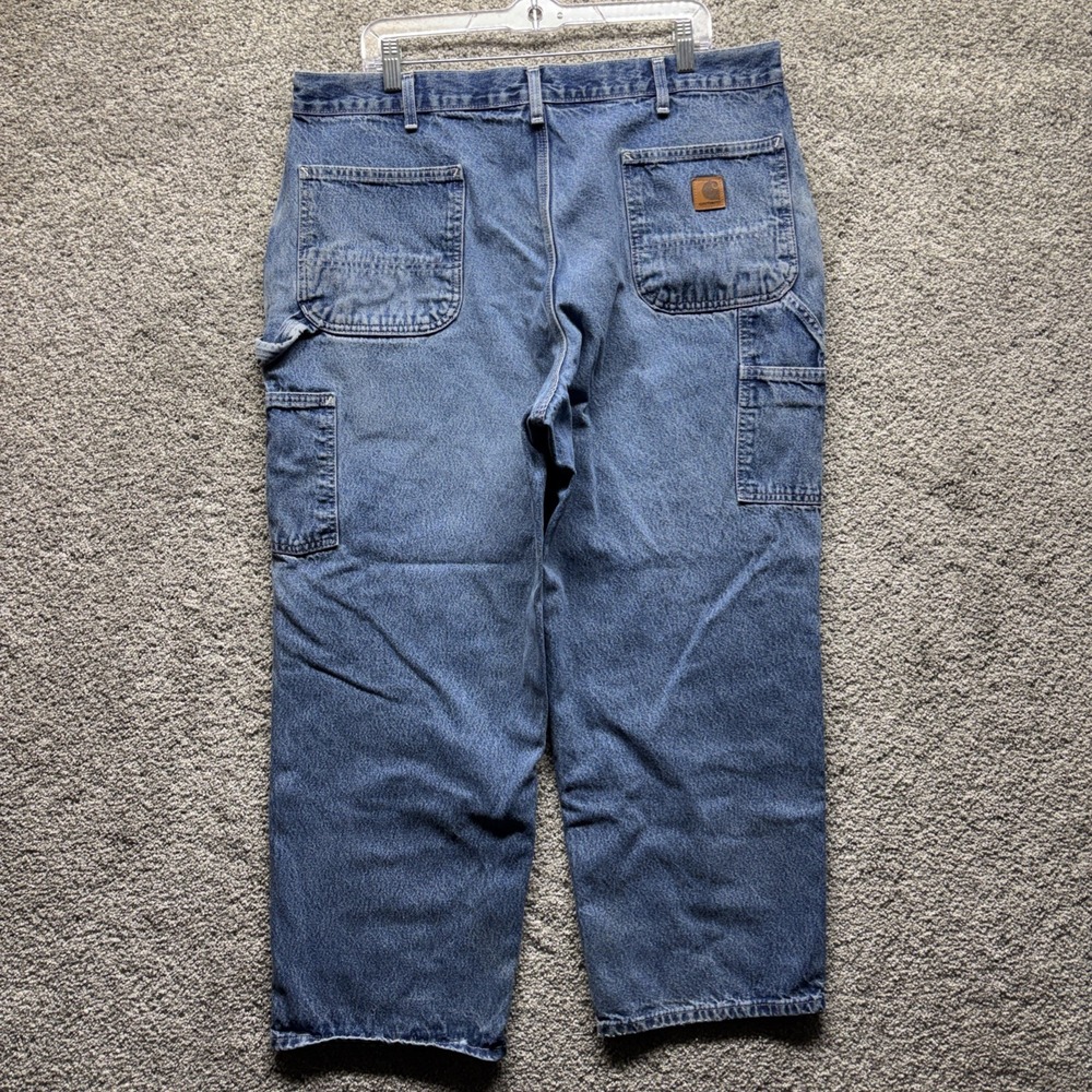 Carhartt Jeans Mens 40x28 Blue Denim B13 DST Carpenter Baggy Dungaree Loose Pant